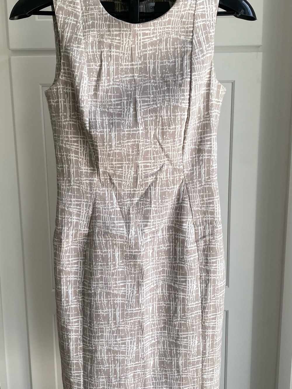 Calvin Klein Taupe and White Textured Sheath Dress